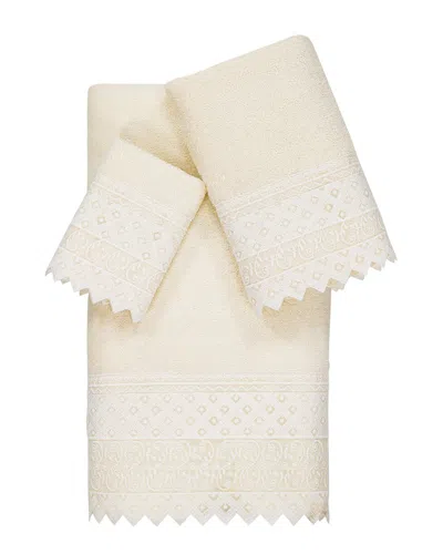 LINUM HOME TEXTILES LINUM HOME TEXTILES 100% TURKISH COTTON AIDEN 3PC WHITE LACE EMBELLISHED TOWEL SET