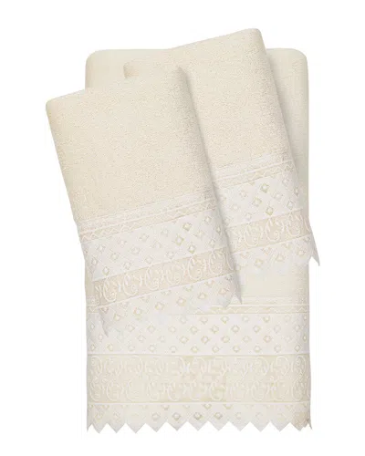 LINUM HOME TEXTILES LINUM HOME TEXTILES 100% TURKISH COTTON AIDEN 3PC WHITE LACE EMBELLISHED TOWEL SET