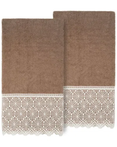 LINUM HOME TEXTILES LINUM HOME TEXTILES 100% TURKISH COTTON ARIAN 2PC CREAM LACE EMBELLISHED BATH TOWEL SET