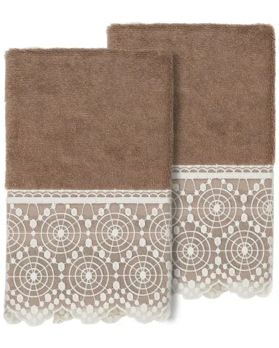 LINUM HOME TEXTILES LINUM HOME TEXTILES 100% TURKISH COTTON ARIAN 2PC CREAM LACE EMBELLISHED HAND TOWEL SET