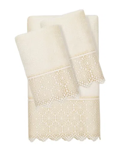LINUM HOME TEXTILES LINUM HOME TEXTILES 100% TURKISH COTTON ARIAN 3PC CREAM LACE EMBELLISHED TOWEL SET