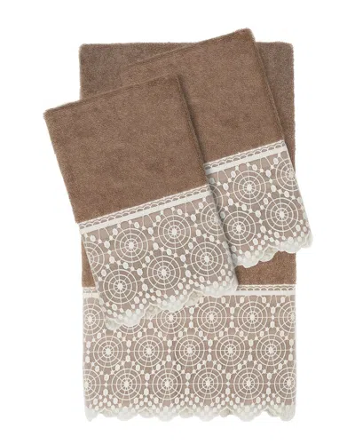 LINUM HOME TEXTILES LINUM HOME TEXTILES 100% TURKISH COTTON ARIAN 3PC CREAM LACE EMBELLISHED TOWEL SET