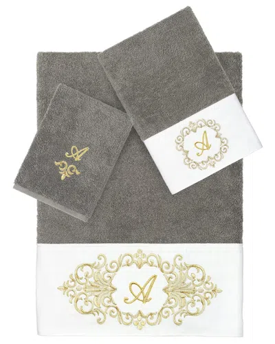 LINUM HOME TEXTILES LINUM HOME TEXTILES 3PC 100% TURKISH COTTON MONOGRAM EMBELLISHED TOWEL SET