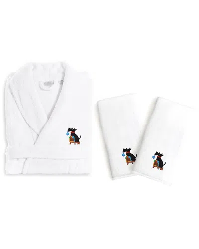 LINUM HOME TEXTILES DNU LINUM HOME TEXTILES CHRISTMAS DOG TURKISH COTTON HAND TOWELS & TERRY BATHROBE SET