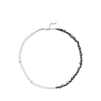 LINYA JEWELLERY WOMEN'S GOLD MAORI BLACK WHITE PEARL NECKLACE