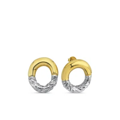 LINYA JEWELLERY WOMEN'S GOLD RETY DOUBLE COLOR OVAL EARRINGS