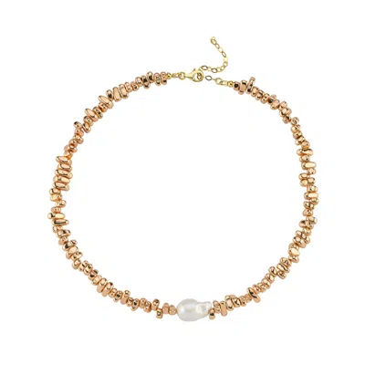 LINYA JEWELLERY WOMEN'S GOLD SIRIUS BAROQUE PEARL HEMATITE STONE NECKLACE