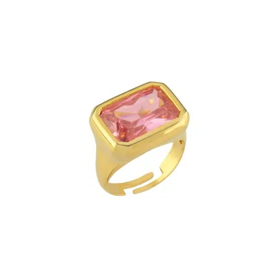 LINYA JEWELLERY WOMEN'S NOVA LARGE PINK CRYSTAL STONE RING