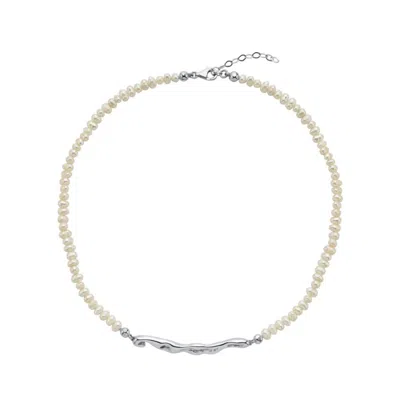 LINYA JEWELLERY WOMEN'S PONTUS HORIZONTAL SILVER PEARL NECKLACE SILVER