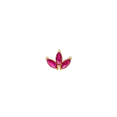 LINYA JEWELLERY WOMEN'S REAL GOLD LOTUS TRAGUS, RED FLOWER PIERCING, GOLD RED DROP STONE PIERCING, SCREW BACK CLIMBE