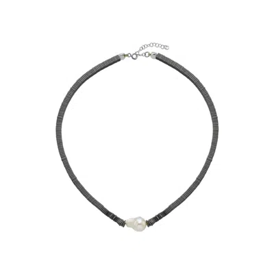 LINYA JEWELLERY WOMEN'S SILVER SILGA BAROQUE PEARL BLACK HEMATITE STONE NECKLACE