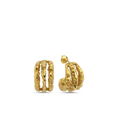 LINYA JEWELLERY WOMEN'S TERTY AMORPHOUS TRIPLE HOOP EARRINGS GOLD