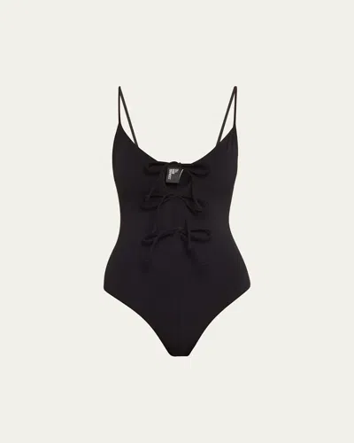 LISA MARIE FERNANDEZ CREPE THREE TIE ONE-PIECE SWIMSUIT