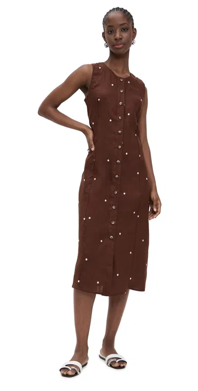 LITTLE LIES POLKA DOT EMBROIDERED DRESS CHOCOLATE