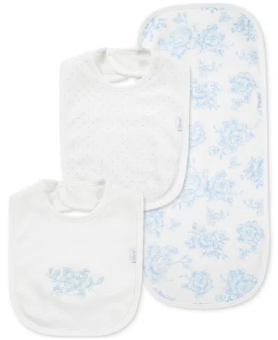 LITTLE ME BABY GIRLS BLUE ROSES COTTON BURP CLOTH & BIBS, 3 PIECE SET