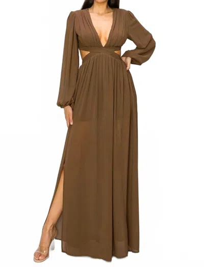 LITTLE SECRET OF MINE CUT OUT MAXI DRESS IN BROWN