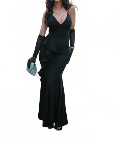 LITTLE SECRET OF MINE HIGH LOW DRESS WITH RUFFLES IN BLACK