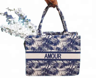 LITTLE SECRET OF MINE WOMEN'S AMOUR TROPICAL PATTERN TOTE BAG IN NAVY