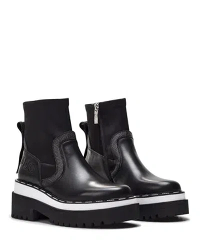 LIU •JO DAMEN SCHUHE STIEFELETTEN LIU JO MILANO PURPLE05 BLACK PX190 LEDER SCHWARZ