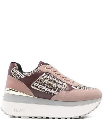 LIU •JO TWEED-PANELLED PLATFORM SNEAKERS