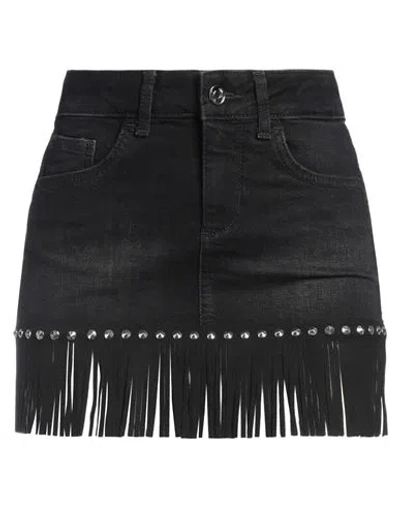 LIU •JO LIU •JO WOMAN DENIM SKIRT BLACK SIZE 24 COTTON, ELASTANE