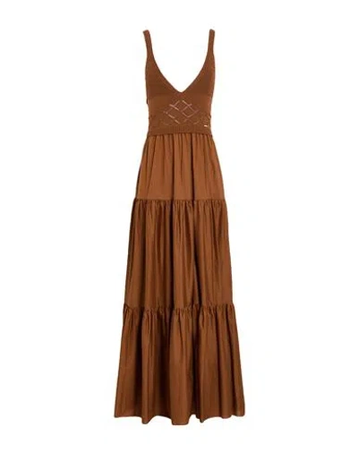 LIU •JO LIU •JO WOMAN MAXI DRESS BROWN SIZE L COTTON, ELASTANE