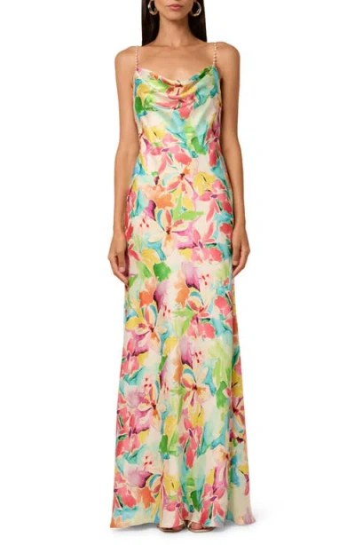 LIV FOSTER LIV FOSTER LOLA FLORAL PRINT COWL NECK SATIN DRESS