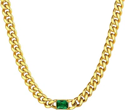 LIV OLIVER 18K GOLD CHAIN EMERALD-CUT GREEN NECKLACE