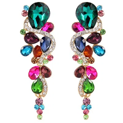 LIV OLIVER 18K GOLD MULTI COLOR CHANDELIER EARRINGS