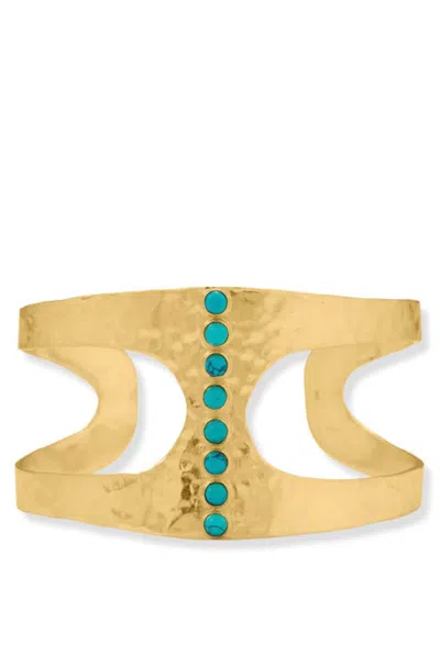 LIV OLIVER 18K GOLD TURQUOISE CUFF BRACELET
