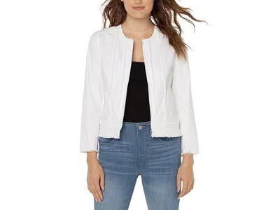 LIVERPOOL LOS ANGELES JACKET WOMEN'S M WHITE RAW HEM FULL ZIP 3/4 SLEEVE ERK688