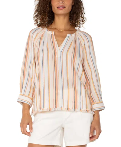 LIVERPOOL LOS ANGELES PETITE COTTON 3/4-RAGLAN SLEEVE TOP