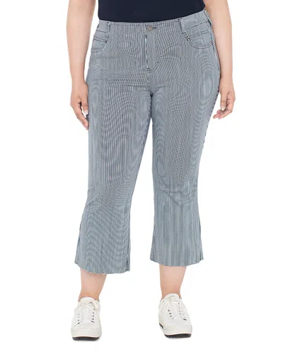 LIVERPOOL LOS ANGELES PLUS GIA GLIDER CROP FLARE JEANS IN NAVY WHITE STRIPE