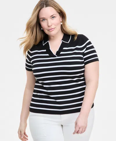 LIVERPOOL LOS ANGELES PLUS SIZE SHORT-SLEEVE COLLARED SWEATER