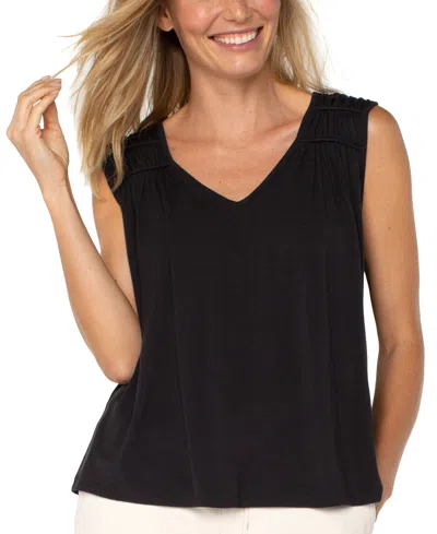 LIVERPOOL LOS ANGELES WOMEN'S SLEEVELESS SHIRRED DETAIL KNIT TOP