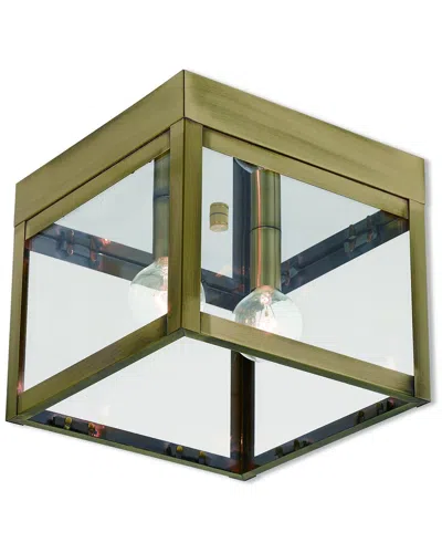 LIVEX LIGHTING LIVEX LIGHTING 2-LIGHT ANTIQUE BRASS OUTDOOR CEILING MOUNT