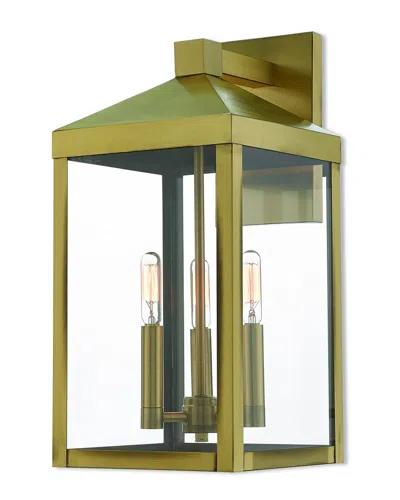 LIVEX LIGHTING LIVEX LIGHTING 3-LIGHT ANTIQUE BRASS OUTDOOR WALL LANTERN