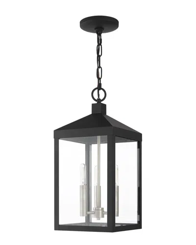 LIVEX LIGHTING LIVEX LIGHTING 3-LIGHT BLACK WITH BRUSHED NICKEL CLUSTER OUTDOOR PENDANT LANTERN