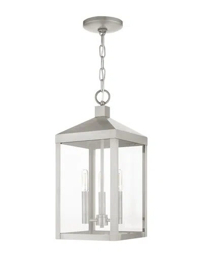 LIVEX LIGHTING LIVEX LIGHTING 3-LIGHT BRUSHED NICKEL OUTDOOR PENDANT LANTERN
