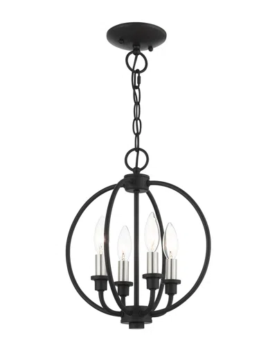 LIVEX LIGHTING LIVEX LIGHTING 4-LIGHT BLACK WITH BRUSHED NICKEL ACCENTS CONVERTIBLE SEMI FLUSH CHANDELIER