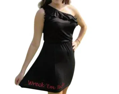 LIVYLU TEXAS TECH UNIVERSITY LOGO ONE SHOULDER DRESS IN BLACK