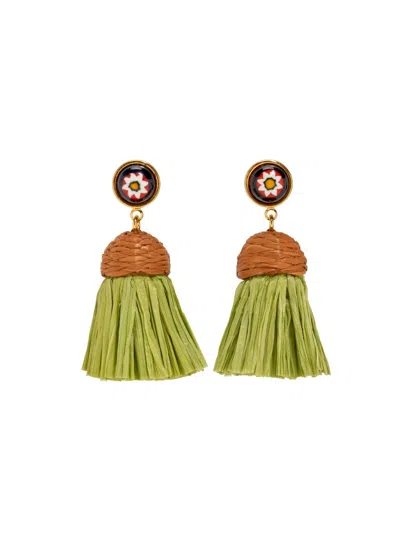 LIZZIE FORTUNATO WOMEN'S RAFFIA EARRINGS IN FLORAL PALM