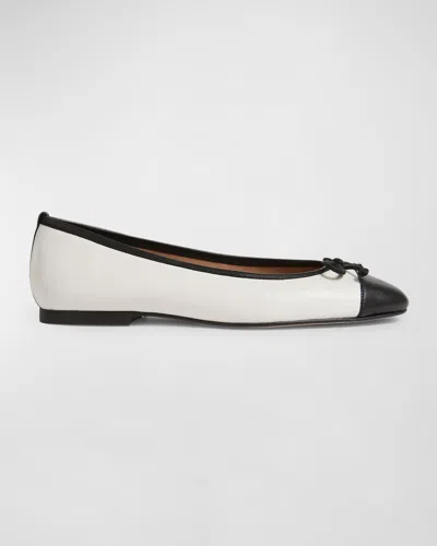 LK BENNETT KARA BICOLOR BOW CAP-TOE BALLERINA FLATS