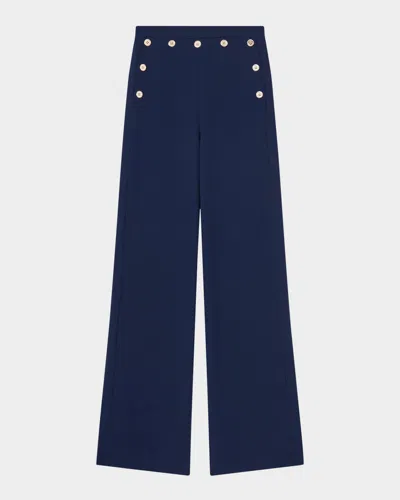 LK BENNETT OLIVE WIDE-LEG CREPE SAILOR TROUSERS