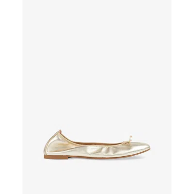 LK BENNETT WOMENS GOL-CHAMPAGNE TRILLY BOW-EMBELLISHED LEATHER BALLET FLATS EUR 42/ 9 UK
