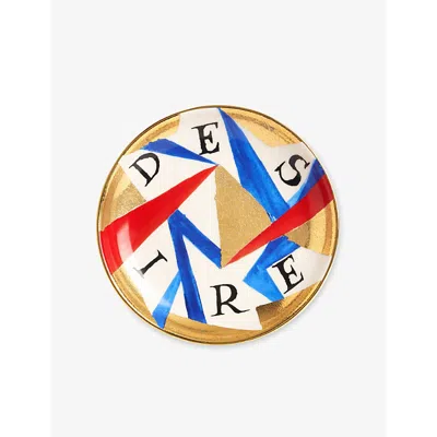 L'OBJET RED WHITE BLUE AND GOLD RUAN HOFFMANN DESIRE CANAPE PLATE 16CM