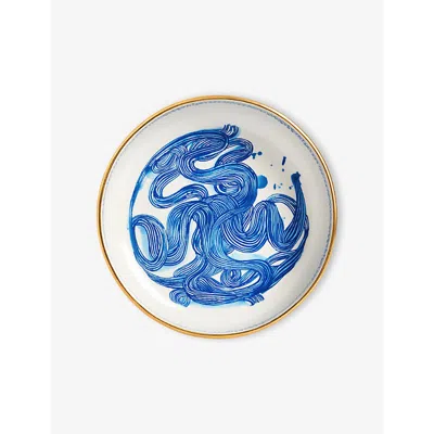 L'OBJET WHITE BLUE AND GOLD RUAN HOFFMANN COLLECTION MEDIUM BOWL 25CM