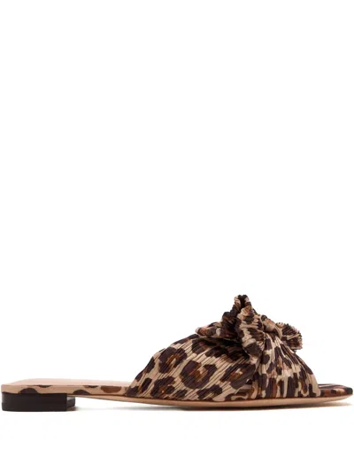 LOEFFLER RANDALL EMILIA LEOPARD-PATTERN PLEATED-BOW FLAT SANDALS