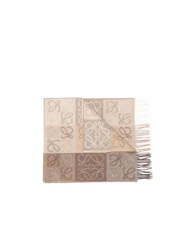LOEWE LOEWE CHECKERBOARD FRINGED EDGE SCARF