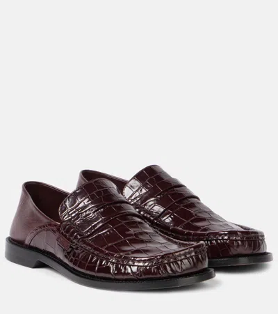 LOEWE CAMPO CROC-EFFECT LEATHER LOAFERS